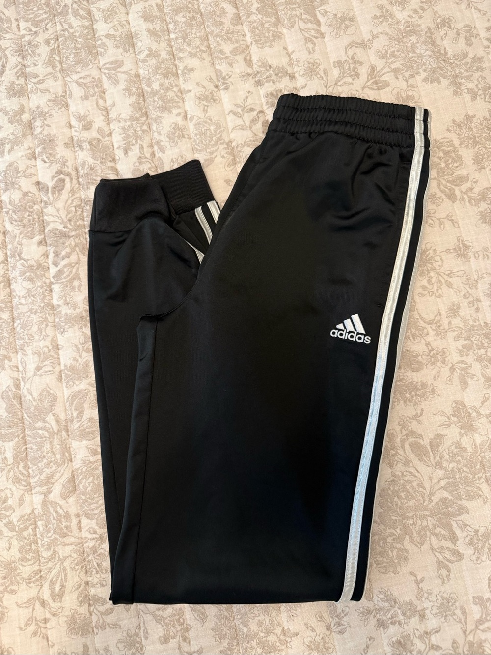adidas youth Black Joggers with White Side Stripes